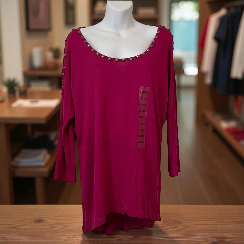 Signature Studio Pink Studded Boat Neck Blouse Women’s XL